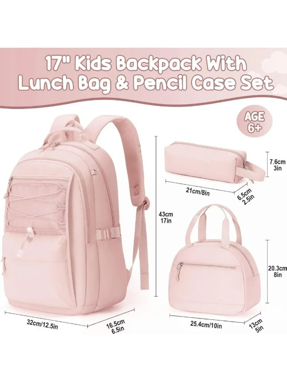 Stylish 3-Piece Waterproof Girls Backpack Set with Lunch Box & Pencil Case
